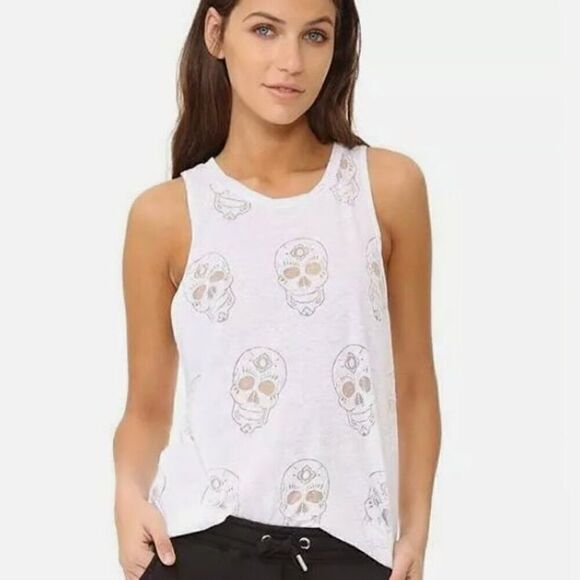 Terez Woman's White Sugar Skull Burnout Racerback Tank Top. Medium. New NWT - Picture 1 of 8
